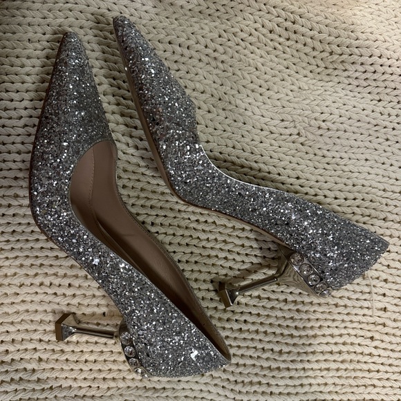 Miu Miu Silver Glitter Women's Heels - Picture 1 of 5